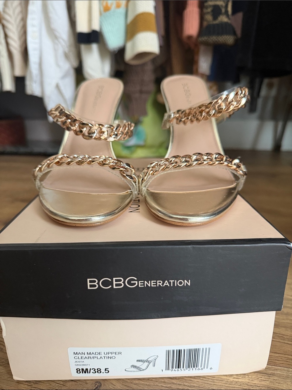 BCBGeneration Gold Double Chain Slide Sandals
